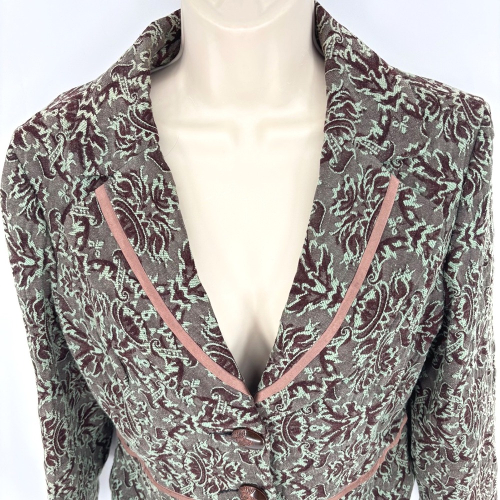 Anthropologie Young Essence Jacquard Embroidered 2-Button Blazer Green Sz M - Picture 2 of 8